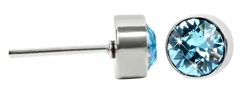 Levien Orecchini a bottone in acciaio pregiato Chaton Aquamarine donna