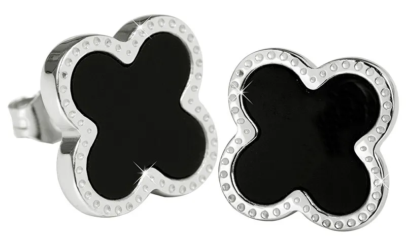 Troli Orecchini in acciaio a forma di fiori con centro nero KE-006 donna