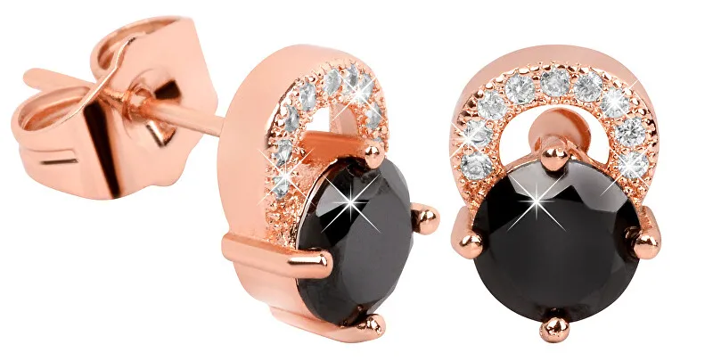 Troli Orecchini placcati oro rosa con cristalli neri donna