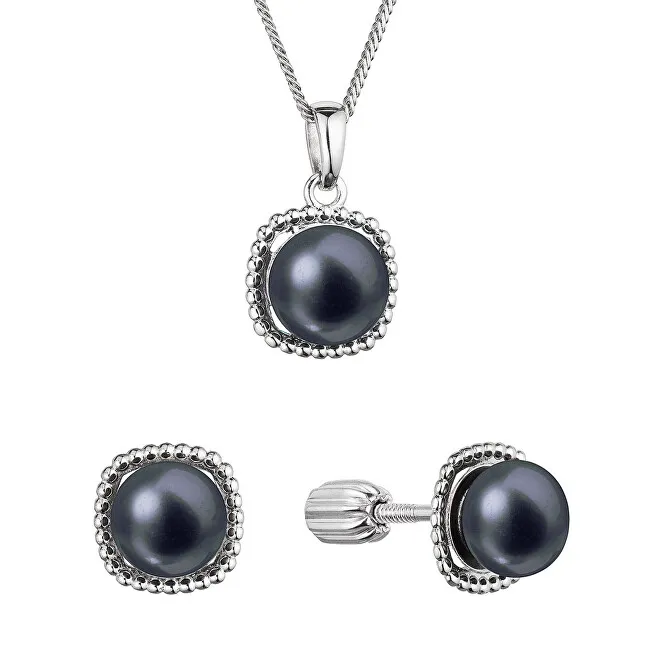 Evolution Group Parure di gioielli in argento con perle di fiume nere 29065.3B nere (orecchini, catena, pendente) donna