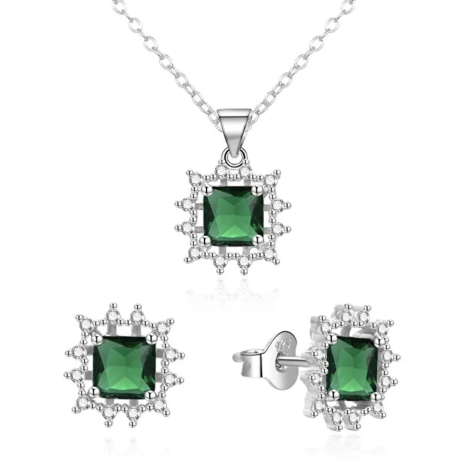 Agato Affascinante set di gioielli in argento con zirconi AGSET363R-GR (collana, ciondolo, orecchini) donna
