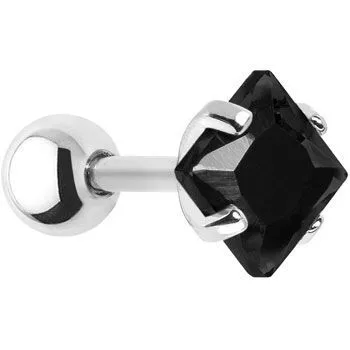 Troli Orecchino piercing in acciaio con cristallo nero Square donna