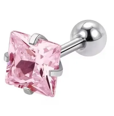 Troli Orecchino piercing in acciaio con cristallo rosa Square donna