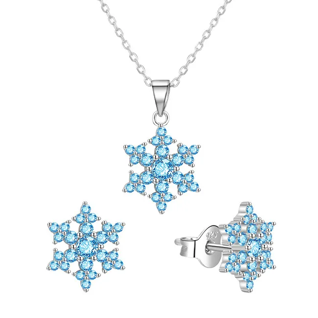Agato Set di gioielli in argento Fiocchi di neve con zirconi blu AGT-SET02LB (catena, ciondolo, orecchini) donna
