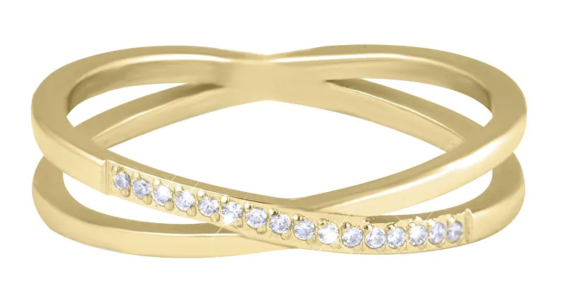 Troli Anello doppio in acciaio placcato oro con zirconi trasparenti in oro - Diametro: 60 mm donna