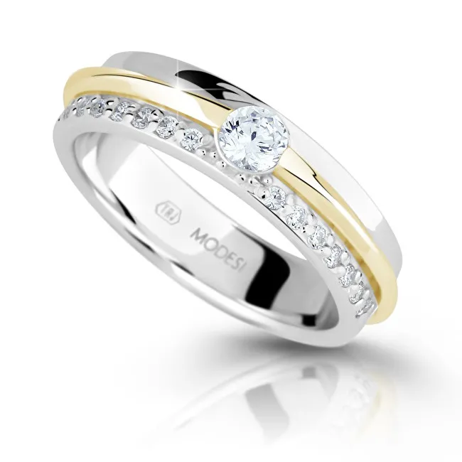 Modesi Anello in argento bicolore con zirconi M16023 - Diametro: 60 mm donna