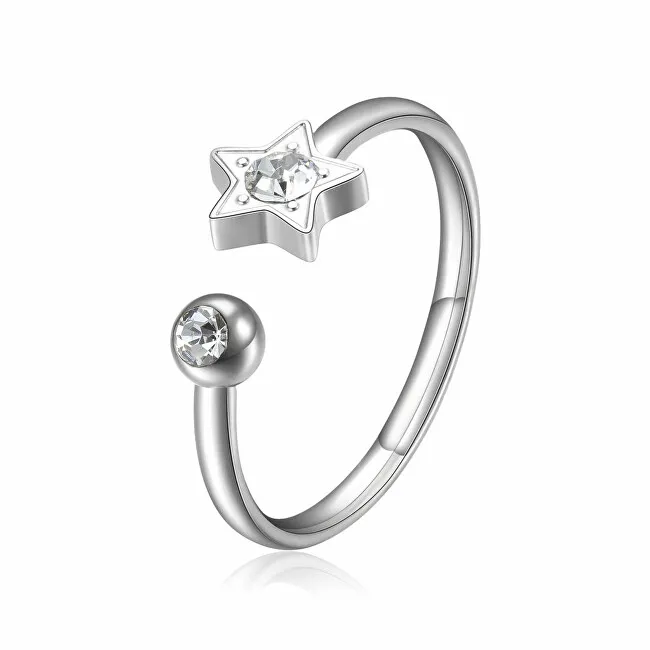 S'Agapõ Anello in acciaio scintillante Stella con cristallo Click SCK89 donna