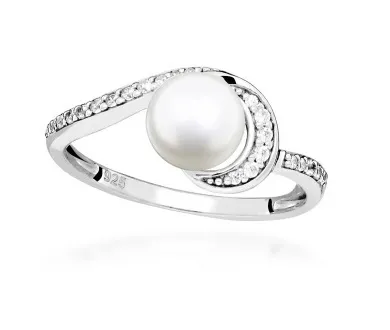 Silver Cat Anello in argento con zirconi cubici e perla vera SC496 - Giro: 60 mm donna
