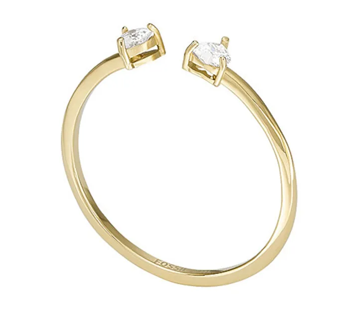 Fossil Delicato anello aperto placcato oro con cristalli JF04359710 - Diametro: 49 mm donna