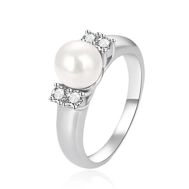 Agato Anello in argento con zirconi e perla vera AGT-R07W - Diametro: 60 mm donna