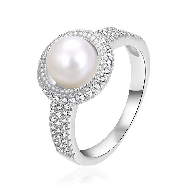 Agato Anello in argento abbagliante con perla autentica AGT-R10W - Diametro: 54 mm donna