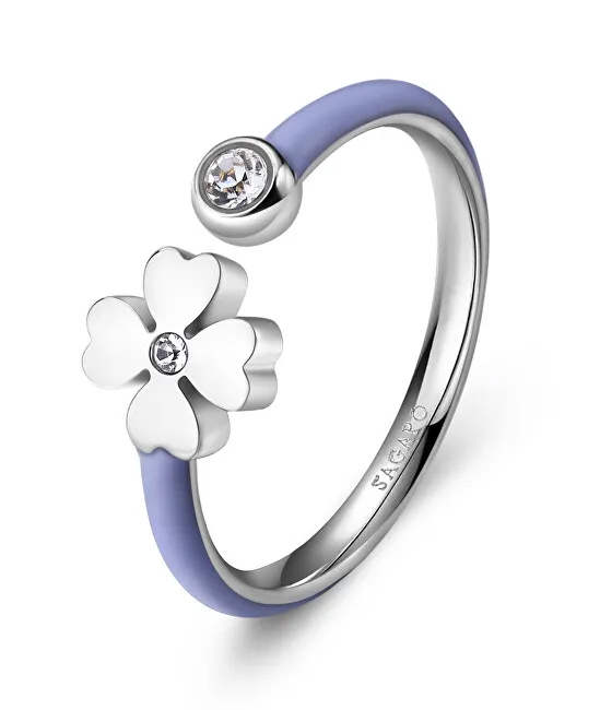 S'Agapõ Anello in acciaio con smalto viola chiaro Vibes Clover SVB67 donna