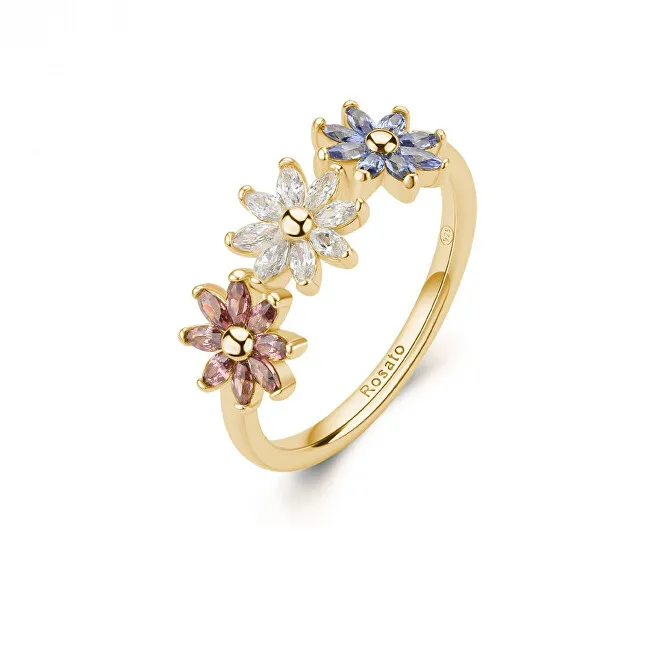 Rosato Anello a forma di fiore placcato oro con zirconi cubici Gaia RZGA82 - Diametro: 58 mm donna