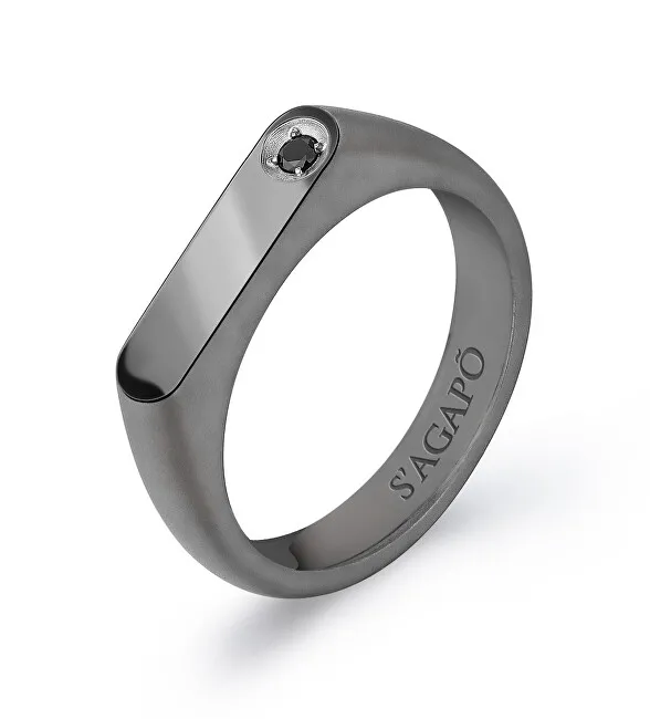 S'Agapõ Anello da uomo in acciaio con zircone nero Tag Me Too STG34 - Diametro: 63 mm uomo