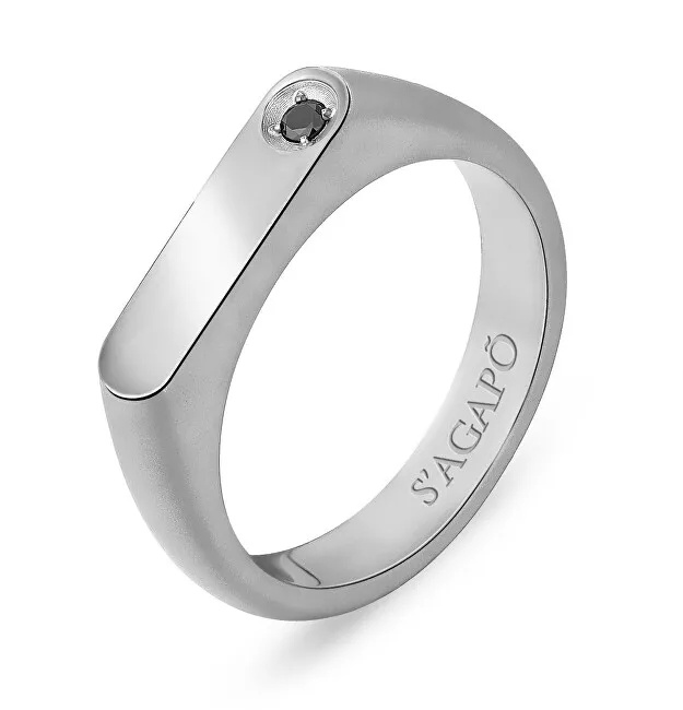 S'Agapõ Anello da uomo in acciaio con zircone nero Tag Me Too STG33 - Diametro: 67 mm uomo