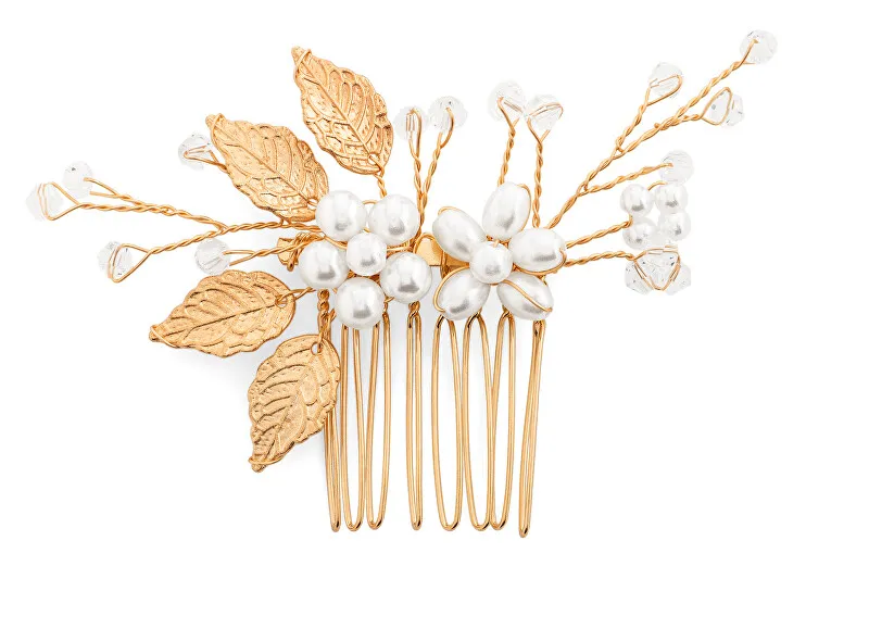 Troli Un grazioso pettine per capelli placcati oro con perle donna