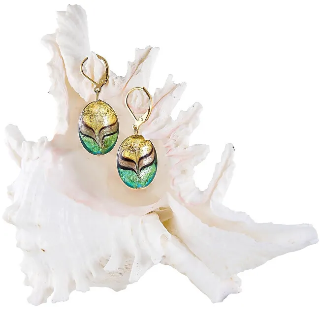 Orecchini eleganti Lampglas Green Sea World in perla Lampglas con oro 24 carati EP26 donna