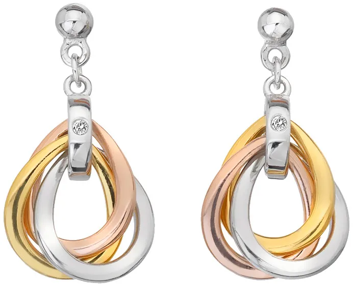 Hot Diamonds Orecchini in argento tricolore con diamanti Trio DE645 donna