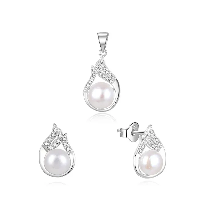 Beneto Elegante set di gioielli in argento con perle vere AGSET220PL (pendente, orecchini) donna