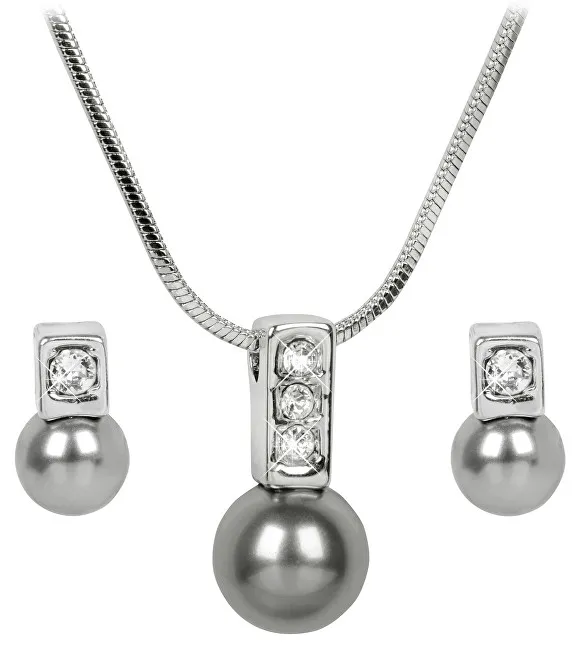 Levien Elegante set di Collana e orecchini Pearl Caorle Grey da donna