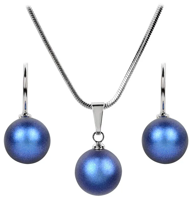 Levien Set di Collana e orecchini in perle blu scuro iridescenti donna