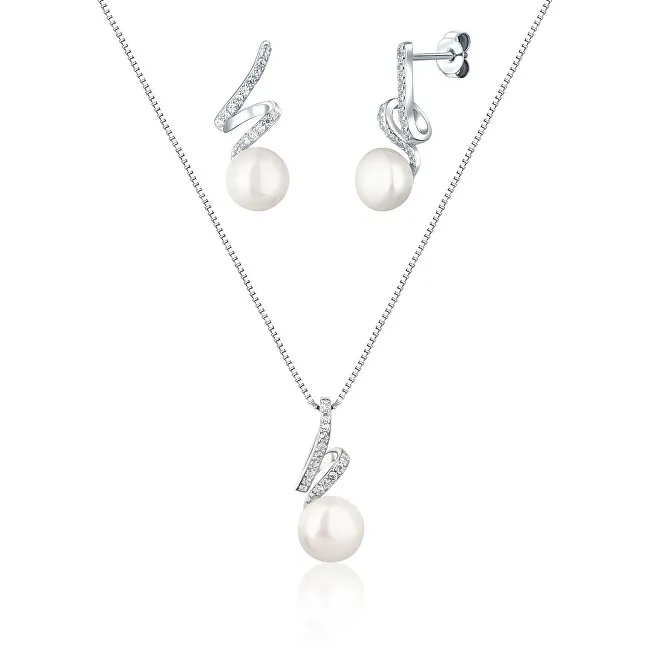 JwL Luxury Pearls Elegante set di gioielli con perle vere e zirconi JL0746 (catena, ciondolo, orecchini) donna