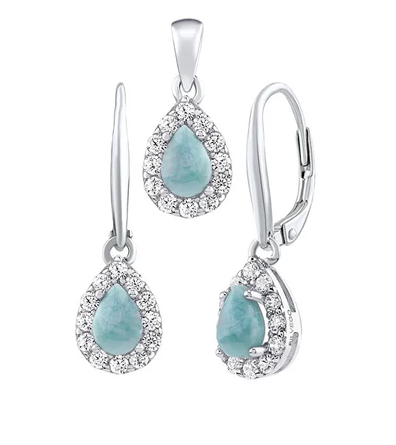 Parure gioielli Silvego in argento EUREKA con Larimar - orecchini e pendente JJJ1393LR donna