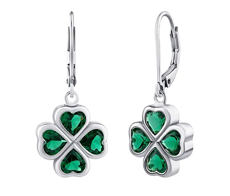 Silvego Orecchini pendenti a forma di trifoglio in argento con zirconi verdi brillanti JJJ0085EG donna