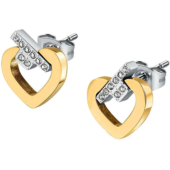 Orecchini Trussardi bicolore abbinati con zirconi T-Logo TJAXC49 donna