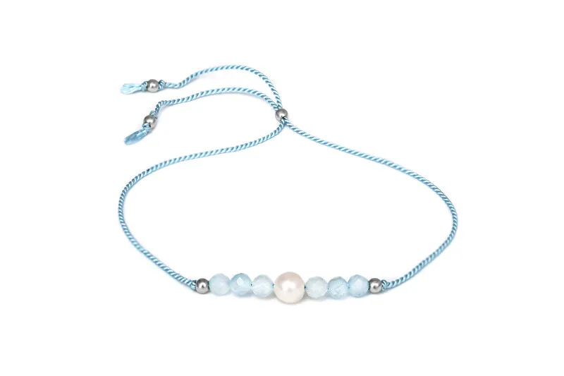 Agato Bracciale in corda con acquamarina e perla di fiume HE06R3S-LB donna