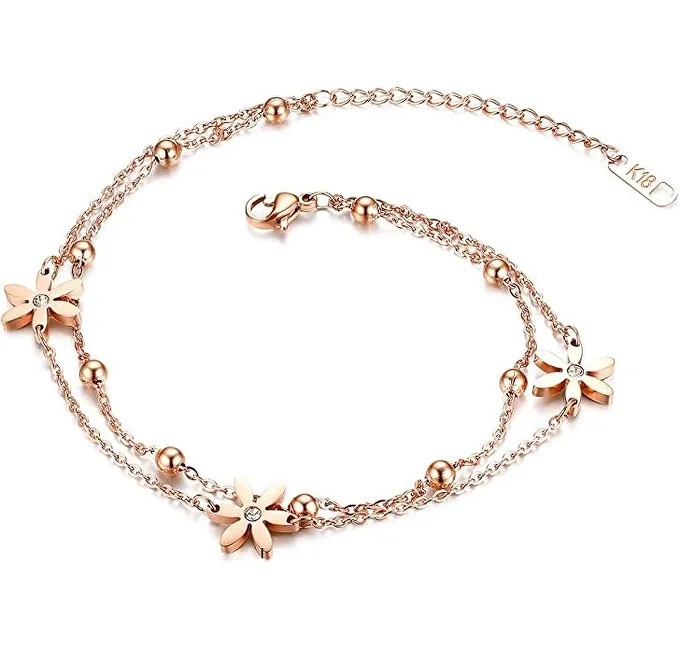 Troli Bracciale doppio in bronzo con fiori donna