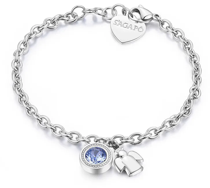 S'Agapõ Bracciale in acciaio con cristallo e angelo Lucky Light SKT13 donna