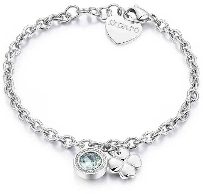 S'Agapõ Bracciale in acciaio con cristallo e quadrifoglio Lucky Light SKT12 donna