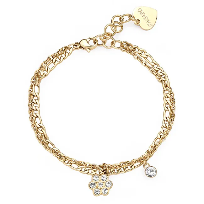 S'Agapõ Bracciale doppio placcato oro con pendenti a forma di fiore Aurora SAR47 donna