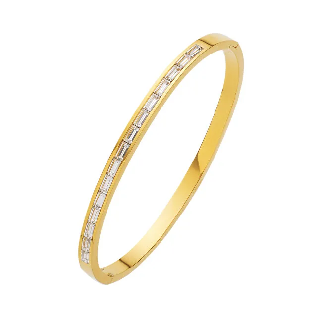 Troli Elegante bracciale massiccio placcato oro con cristilla da donna