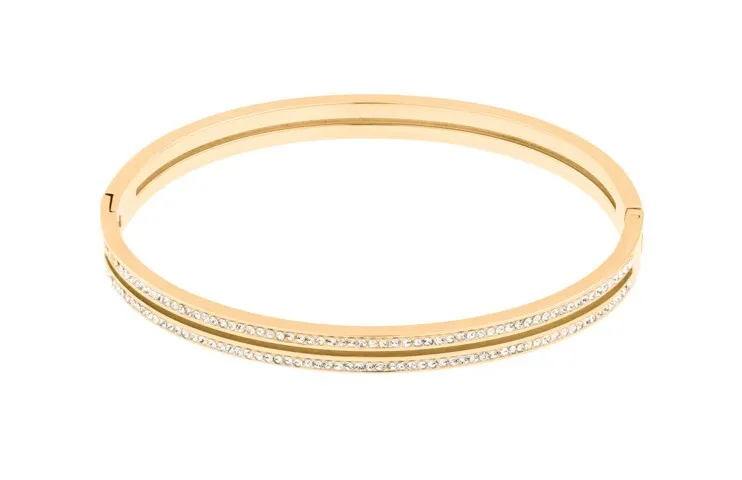 JVD Bracciale massiccio in acciaio placcato oro lucido SSSB0058XI8GO - Diametro: 6,5 cm donna