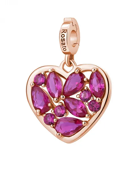 Rosato Ciondolo a cuore placcato oro con zirconi fucsia Storie RZ242 donna