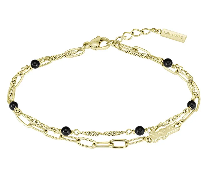 Lacoste Bracciale da donna placcato oro con perline nere Deva 2040458 donna
