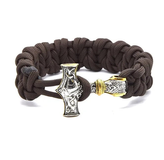 Cordell Braccialetto paracord marrone con martello di Thor - Mjoelnir uomo