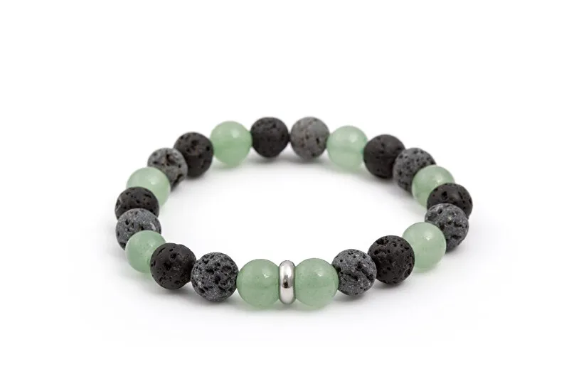 Agato Bracciale con perline in pietra lavaca e avventurina MINK99 - Lunghezza: 17 cm donna