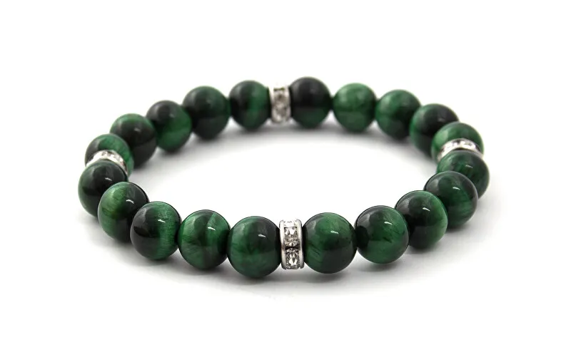 Agato Bracciale con perline in occhio di tigre verde MINK117 - Lunghezza: 19 cm donna