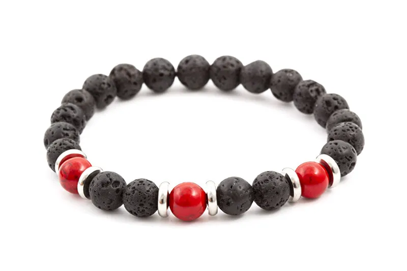 Agato Bracciale di perline in pietra lavaca e howlite MINK55 - Lunghezza: 17 cm donna