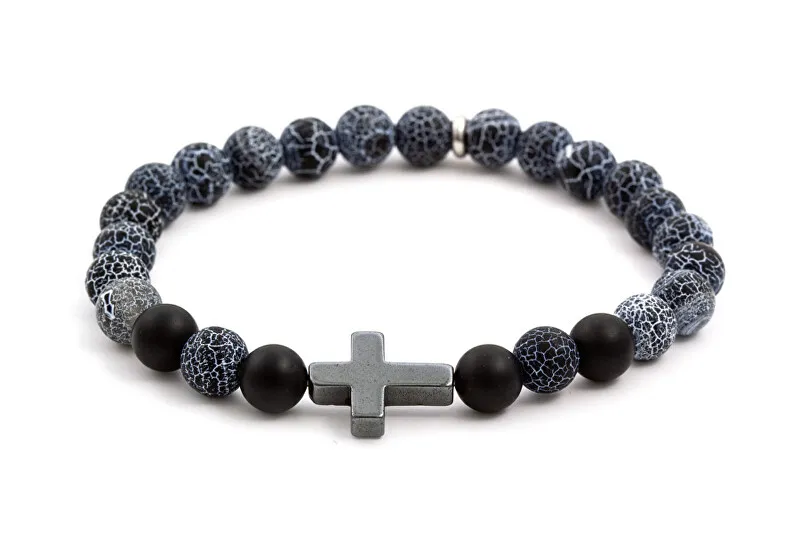 Agato Bracciale con perline di agata ed ematite MINK60 - Lunghezza: 19 cm donna