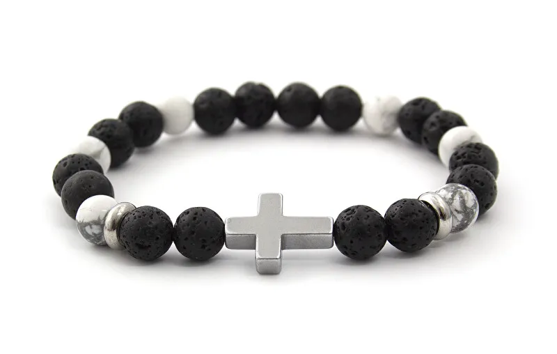Agato Bracciale di perline in pietra lavaca, howlite ed ematite MINK64 - Lunghezza: 19 cm donna