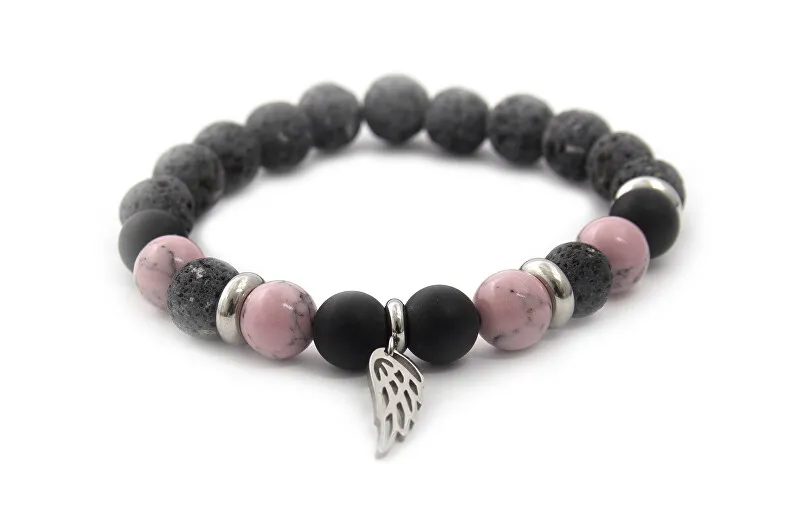 Agato Bracciale di perline in pietra lavaca, howlite e agata MINK98/17 donna