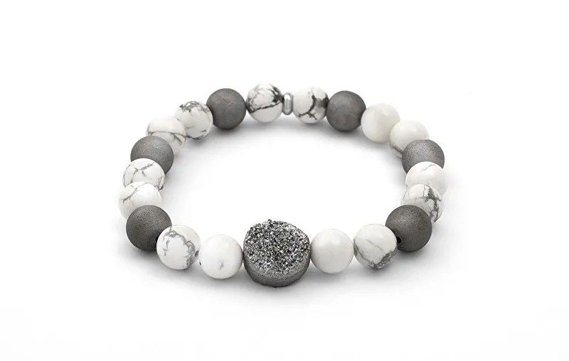 Agato Bracciale di perline in agata e howlite MINK123 - Lunghezza: 19 cm donna
