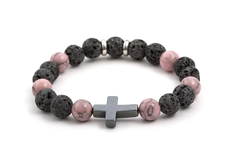 Agato Bracciale di perline in pietra lavaca, howlite ed ematite MINK78/17 donna