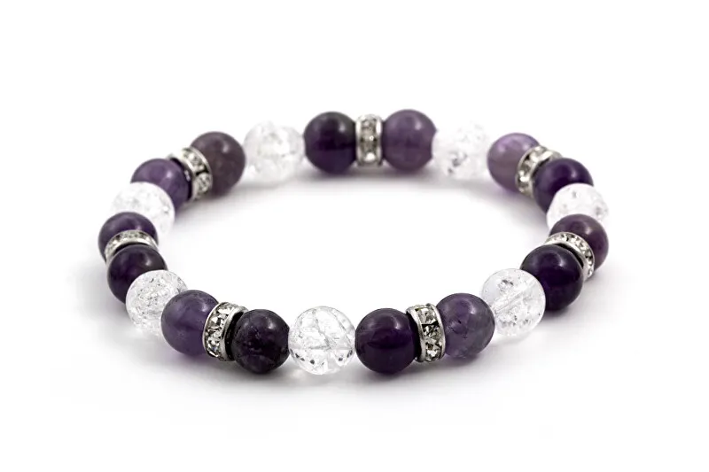 Agato Bracciale con perline di ametista e cristallo MINK69 - Lunghezza: 17 cm donna