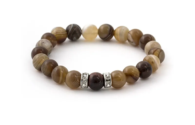 Agato Bracciale con perline in agata del Botswana e occhio di tigre MINK111/17 donna
