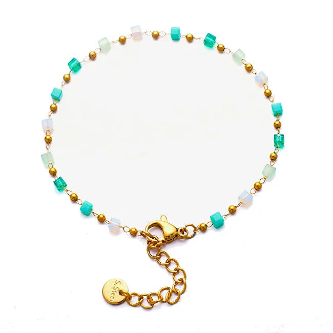 Troli Bracciale placcato oro pregiato con perline verdi donna